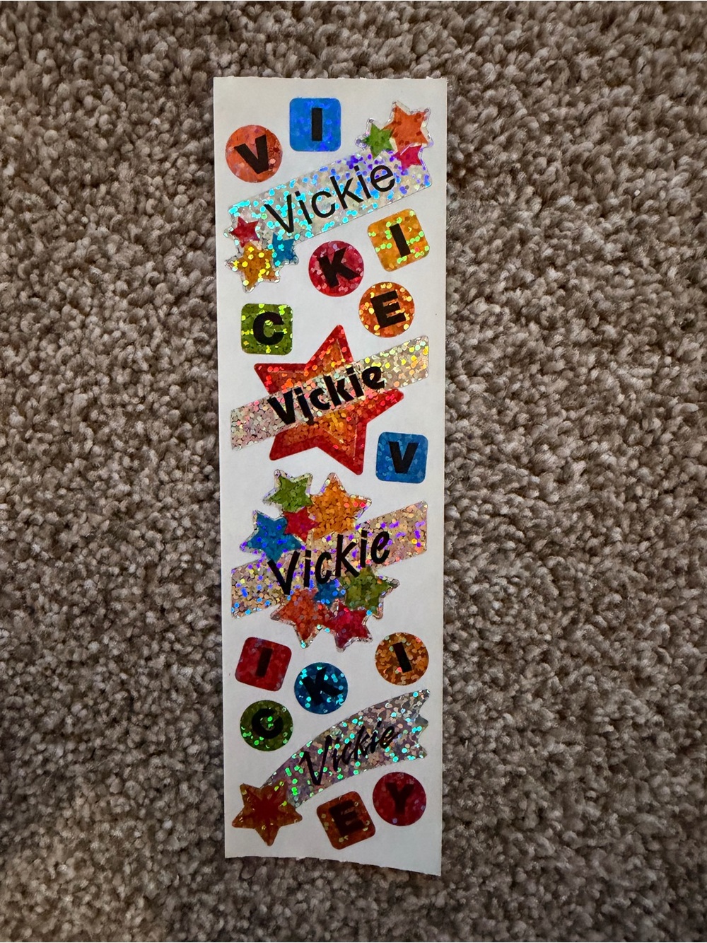 Vickie Holographic Name Stickers - vintage 80s Star & Letter Designs